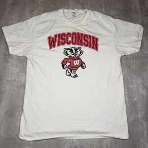 Vintage Wisconsin Badgers T Shirt Mens L White NCAA Graphic Delta USA